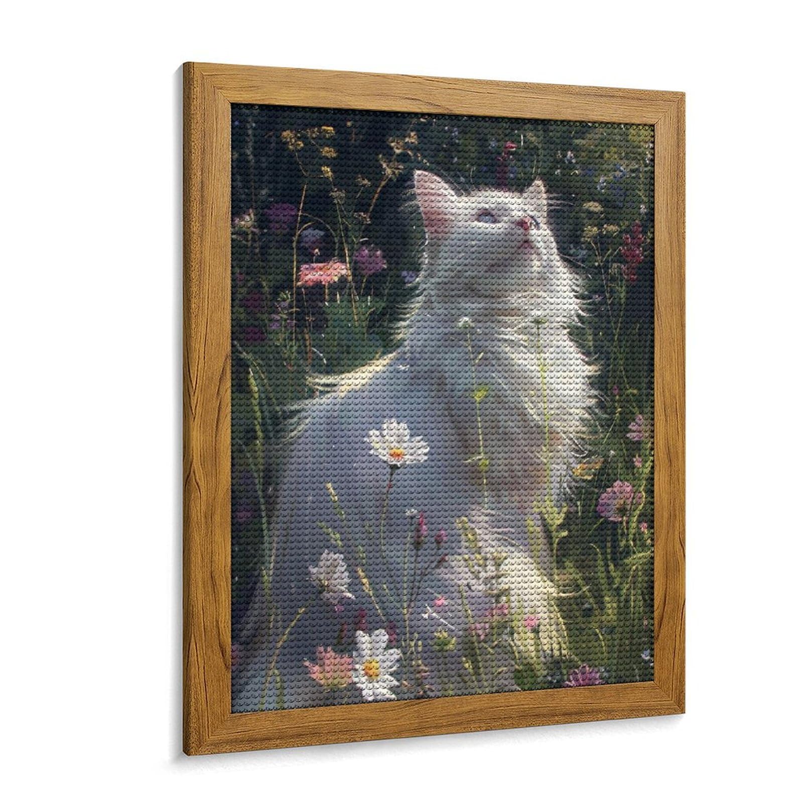 Amazon | ダイヤモンドアート 花畑に座る白猫 ダイヤモンド刺繍